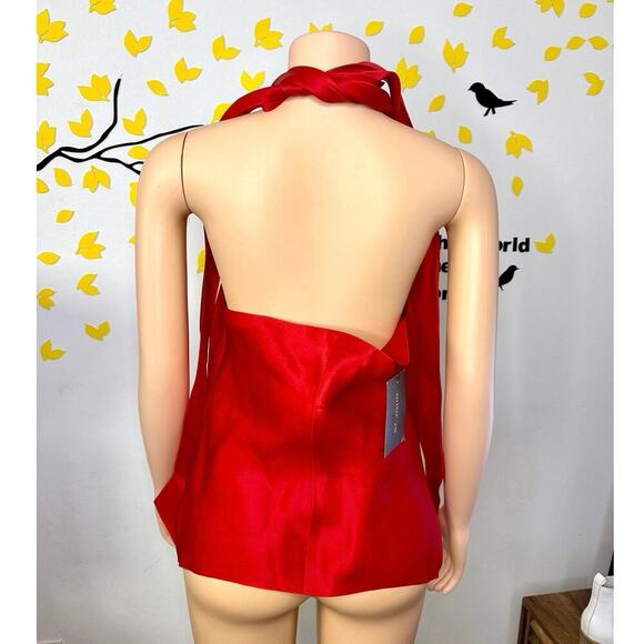 St. John Evening 100% Silk Enamel Red Women’s Halter Tie Neck Blouse Size 10 NWT - Picture 7 of 17